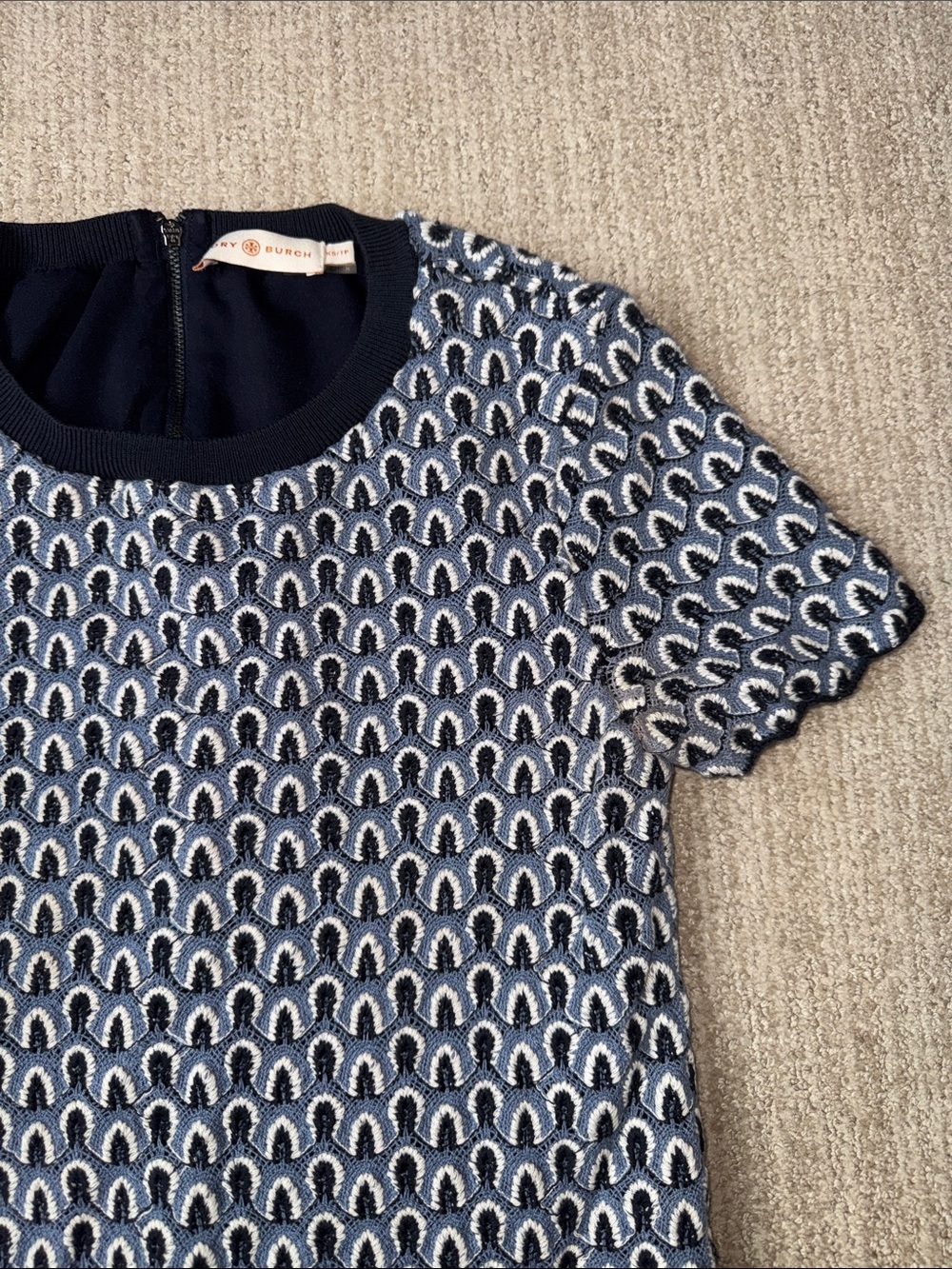 Tory Burch Beverly Dress Women XS Blue Feather Crochet Cotton Lined Mini - Picture 2 of 13